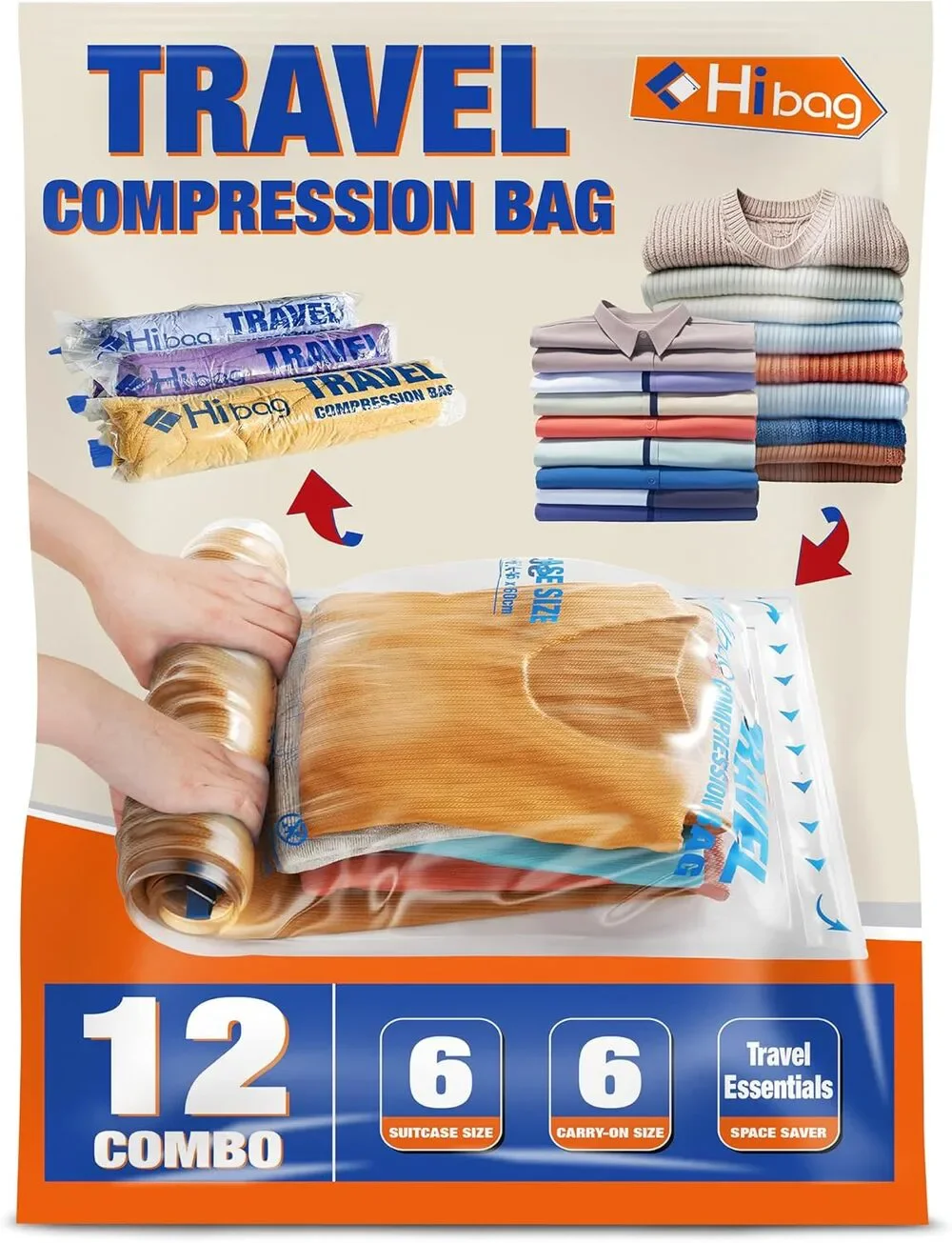 HIBAG Vacuum Storage Bags, 12 bag